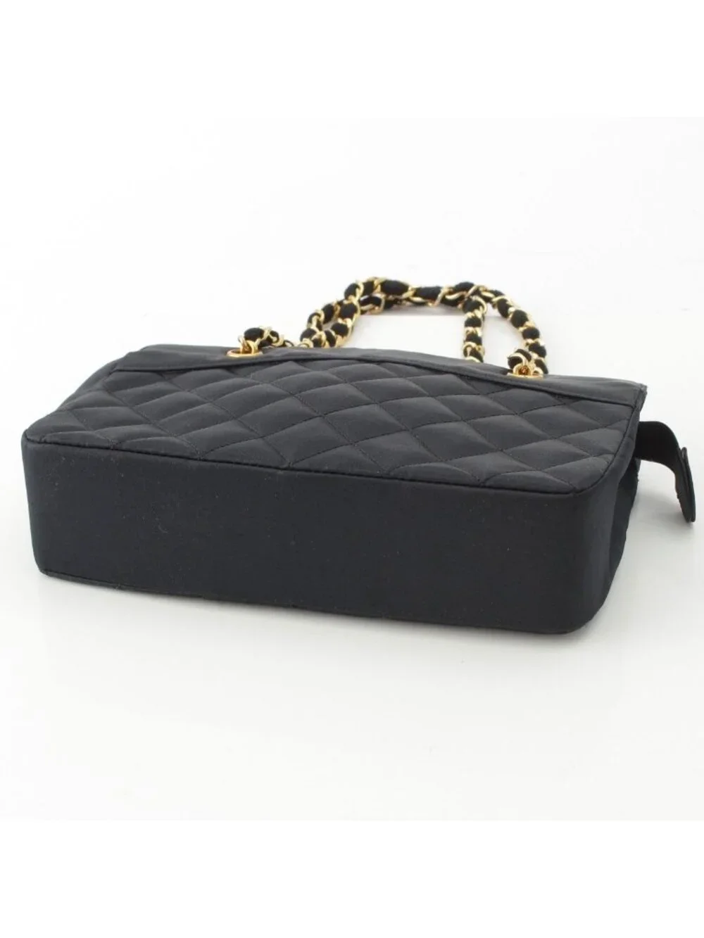 Chanel Quilted Satin Chain Shoulder Bag Black